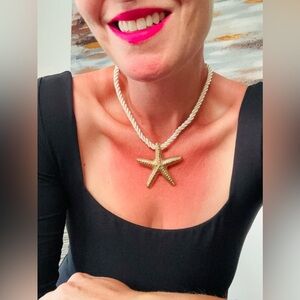 Gold Starfish Pendant with White Rope